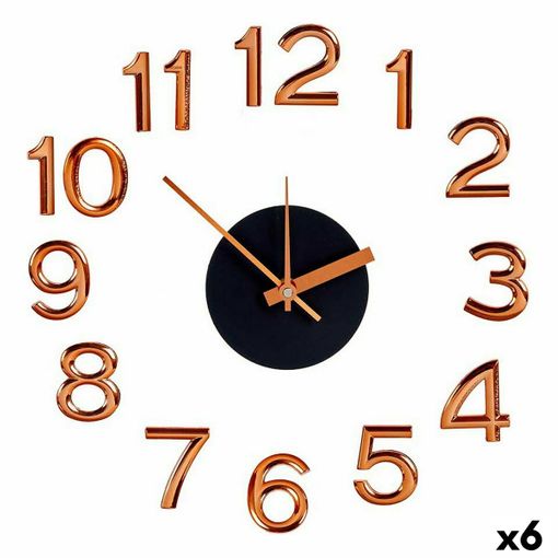 Reloj de Pared Adhesivo Bronce ABS EVA Ø 35 cm (6 Unidades