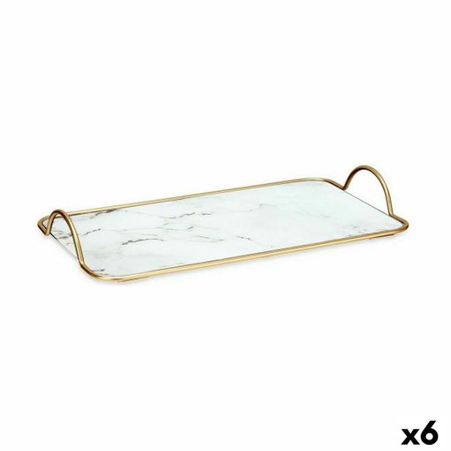 Bandeja Mármol Blanco Dorado Metal Vidrio 35 X 4,5 X 20 Cm (6