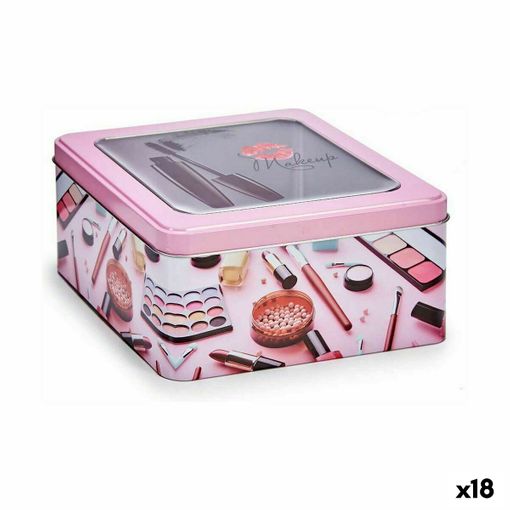 Caja De Almacenaje Maquillaje Rosa Hojalata 18 X 8,5 X 18 Cm (18