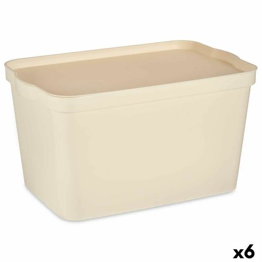 Caja de Almacenaje con Tapa Beige Plástico (21,5 x 14,5 x 32 cm) 