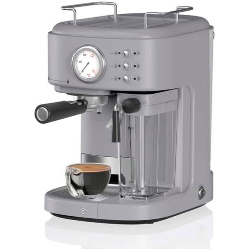 Retro Cafetera Express, Cappucino, 15 Bares, Depósito Leche 0,5l,  Vaporizador, 1,7l, Vintage Gris 1200w Swan Sk22150grn