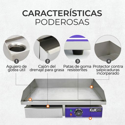 Plancha eléctrica de cocina con placa Acero Laminado.