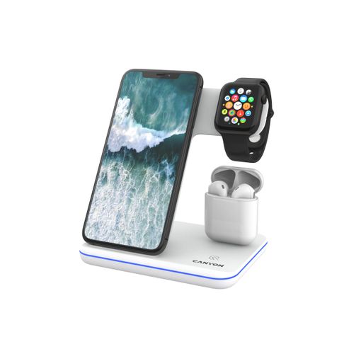 Cargador inalámbrico 3en1 Ksix 15 W, Tec. Qi, Compat. móvil, Airpods y  Apple Watch, Cargador de