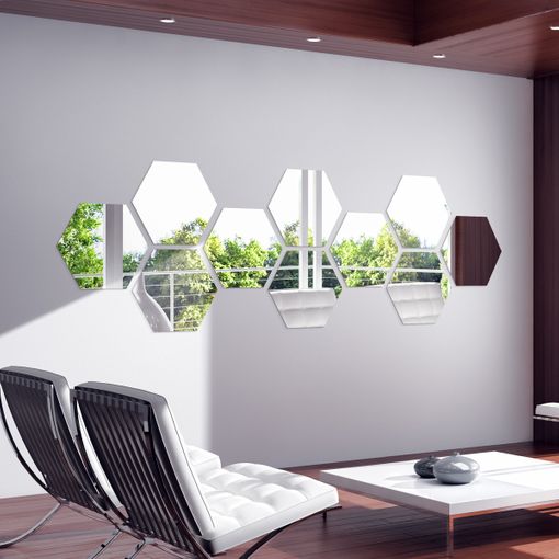  Adhesivos de pared de espejo hexagonal, 12 piezas de