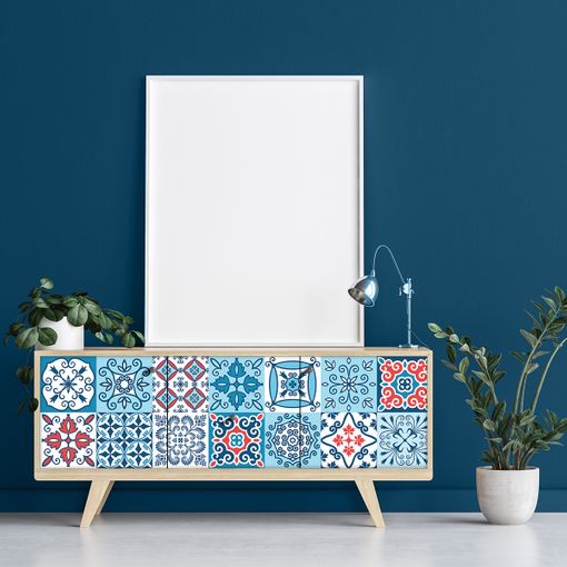 Vinilos para muebles Azulejos azules y blancos Papel Adhesivo