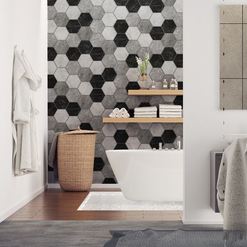 5 Espejos Hexagonales Vinilo Decorativo Adhesivo Pared 18*16