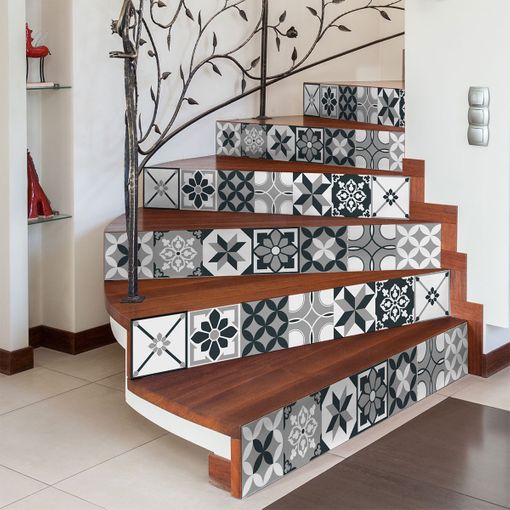 Vinilos Decorativos Para Escaleras Mandalas GRISES