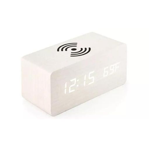 Cargador Wireless Qi Reloj Despertador Madera Temperatura