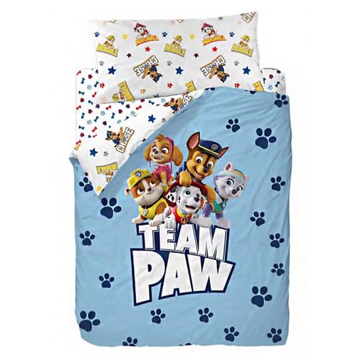 Juego de Sabanas de Algodón 3 Piezas Cama 90 cm PATRULLA CANINA Infantil  Blanco