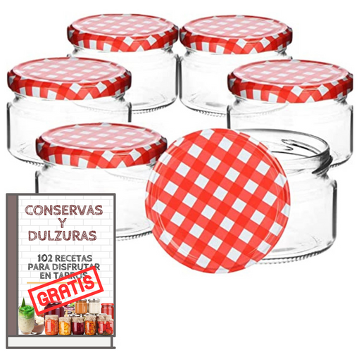 6 Tarros De Cristal Con Tapa De Rosca Hermética De 140 Ml + Ebook De 102  Recetas - Incluye Etiquetas