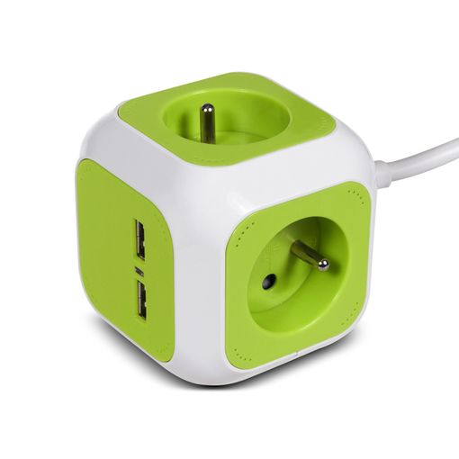 Ladron de Enchufe con 3 enchufes 2 USB en forma Cubo Adaptador Múltiple 5  en 1