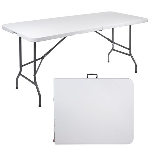 Mesa catering plegable de 180 cm en un estuche, mesa de jardín y turística  blanca.