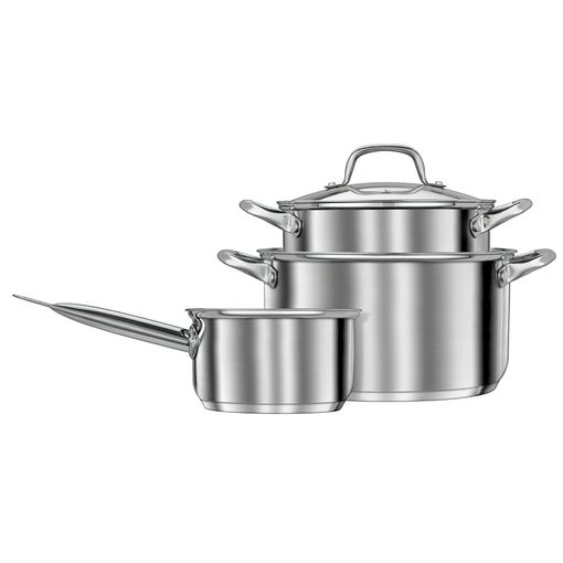 Batería De Cocina Inducción 6 Piezas, Acero Inoxidable 3 Ollas, 3 Tapas  Vidrio Templado, Libre Pfoa Plata Smile Mgk-14 con Ofertas en Carrefour