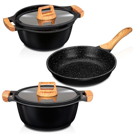 Batería Cocina Inducción 3 Piezas Aluminio Fundido Antiadherente Ilag Sin  Pfoa Set Cazuelas Sartén Negro Smile Wood con Ofertas en Carrefour