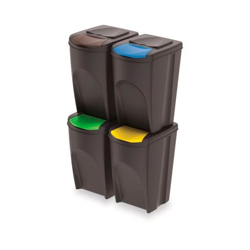 Juego de 4 cubos de reciclaje 100L Prosperplast Sortibox de plastico en  color gris