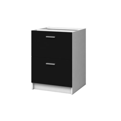 Extra - Mueble De Cocina Bajo De 60 Cm Con 2 Cajones - Negro Mate