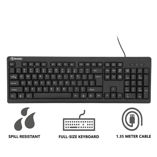 Teclado con cable USB, Negro