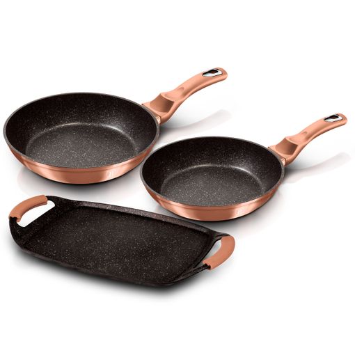 Batería Cocina Inducción 10 Piezas, Antiadherente Mármol Sin Pfoa,  Aluminio, Cazuelas Sartenes Oro Rosado Berlinger Haus Rose Gold