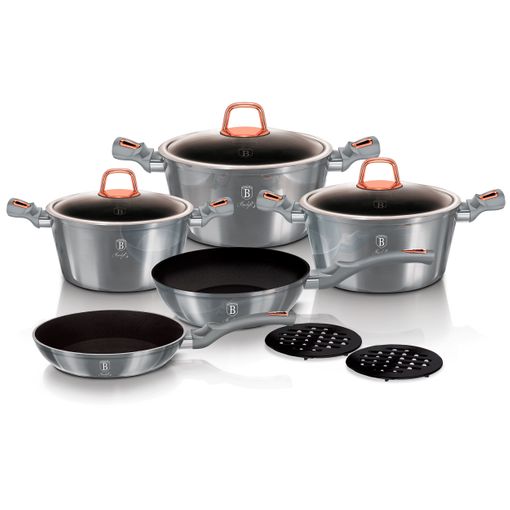 Batería Cocina Inducción 17 Piezas, Antiadherente Mármol Sin Pfoa,  Aluminio, Cazuelas Sartenes Oro Rosado Berlinger Haus Rose Gold con Ofertas  en Carrefour