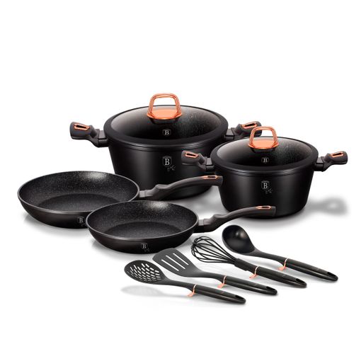 Batería Cocina Inducción 10 Piezas, Antiadherente Mármol Sin Pfoa,  Aluminio, Cazuelas Sartenes Negro Berlinger Haus Black Rose con Ofertas en  Carrefour