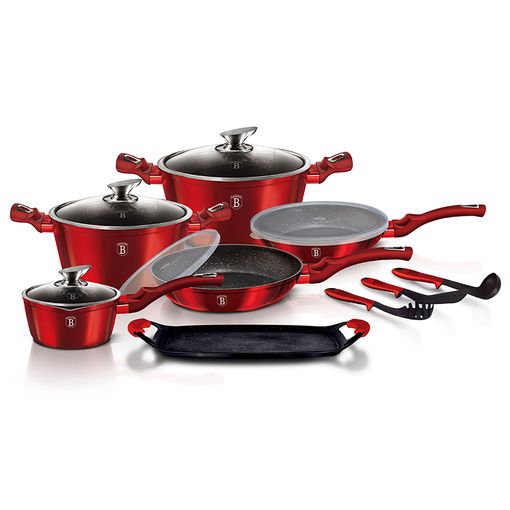 Batería Cocina Inducción 14 Piezas, Antiadherente Mármol Sin Pfoa,  Aluminio, Cazuelas Sartenes Negro Berlinger Haus Black Rose con Ofertas en  Carrefour