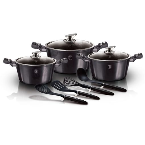 Batería Cocina Inducción 10 Piezas, Antiadherente Mármol Sin Pfoa,  Aluminio, Cazuelas Tapas Negro Berlinger Haus Black Rose con Ofertas en  Carrefour