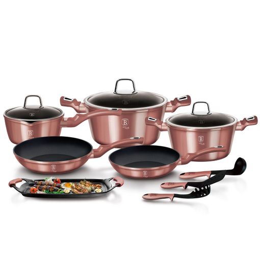 Batería Cocina Inducción 15 Piezas Antiadherente Sin Pfoa Aluminio Cazuelas  Sartenes Utensilios Rosa Berlinger Haus I-rose con Ofertas en Carrefour