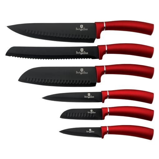 Juego 6 Cuchillos Cocina Profesional, Hoja Acero Inoxidable, Cocinero,  Cebollero, Pan, Santoku Rojo Berlinger Haus Burgundy con Ofertas en  Carrefour