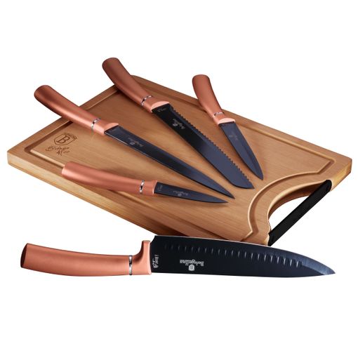 Juego Cuchillos Cocina Profesional Hoja Acero Inoxidable, Cocinero,  Cebollero, Santoku Tijeras, Berlinger Haus, Oro Rosado, , Rose Gold