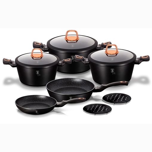 Batería Cocina Inducción 14 Piezas, Antiadherente Mármol Sin Pfoa,  Aluminio, Cazuelas Sartenes Negro Berlinger Haus Black Rose con Ofertas en  Carrefour