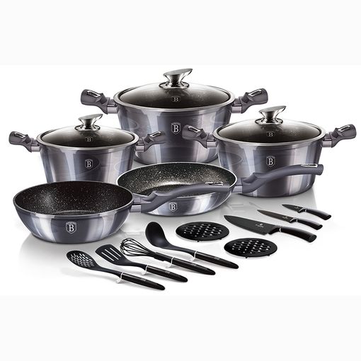 Batería Cocina Inducción 10 Piezas, Antiadherente Mármol Sin Pfoa,  Aluminio, Cazuelas Tapas Negro Berlinger Haus Black Rose con Ofertas en  Carrefour