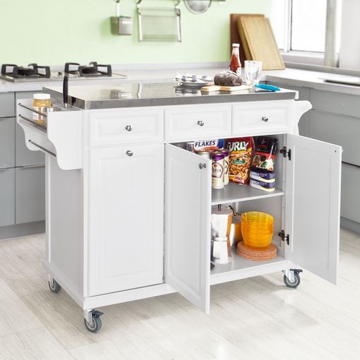 Carrito De Cocina Con Piso De Acero Bambú L66xp46xa91cm con