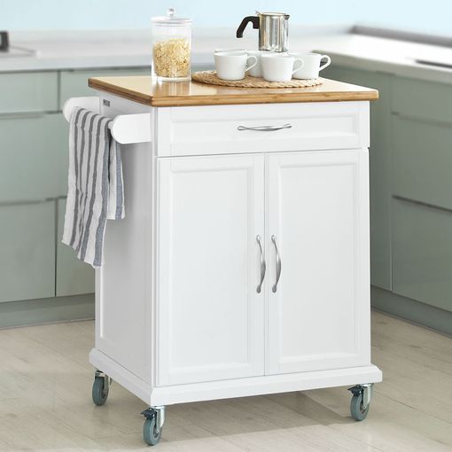 Carrito De Cocina Con Piso De Acero Bambú L66xp46xa91cm con