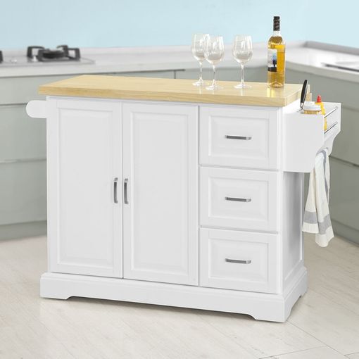 Carrito Auxiliar de Cocina con 2 Puertas 1 Cajón 1 Toallero y 4 Ruedas  Carro de Servir Multiusos 74.5x 45,5 x 91 cm Blanco FKW119-WN SoBuy ES