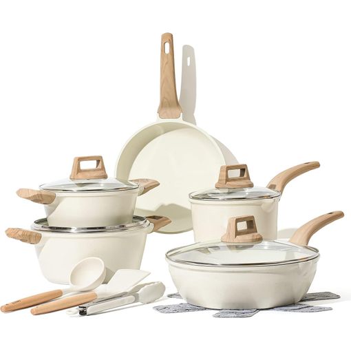 Juego De Sartenes Antiadherentes 14 Piezas Menaje De Cocina Con Tapas,  Espátula, Cuchara,pinzas, Protector De Sartenes Carote con Ofertas en  Carrefour