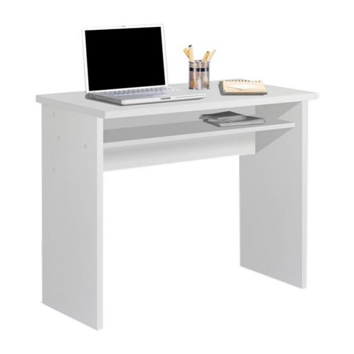 Mesa escritorio extensible, mesa estudio consola, acabado blanco, medidas:  98,6x86,9x36- 70 cm
