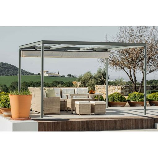 Conjunto Muebles De Jardín Comedor Georgia 8 Plazas 1 Sofá Esquinero, 2 Puf, 1 Mesa Ratán Sintético
