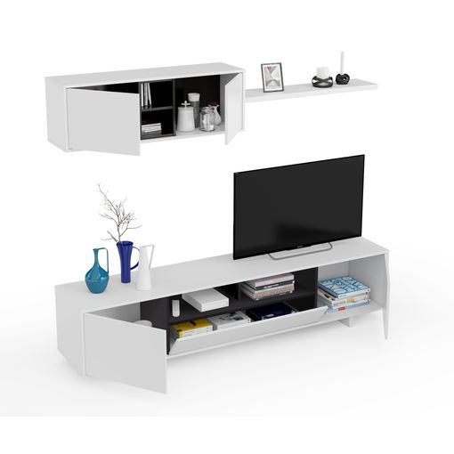 Mueble De Salón Comedor Fly 2 Módulos Color Blanco Y Naturale Estilo  Moderno Almacenaje 200x180x40 Cm con Ofertas en Carrefour