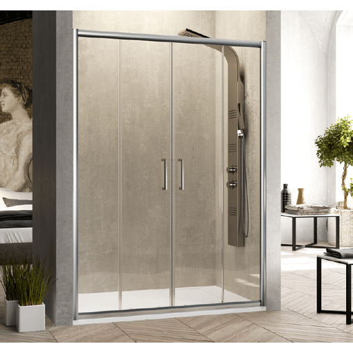Mampara de ducha de 2 fijos y una puerta corredera de acero inoxidable -  Ideal Mamparas