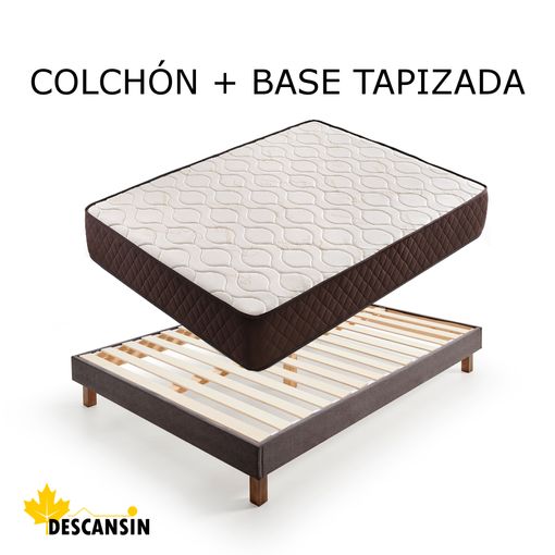 Pack Colchon + Cabecero Tapizado + Somier Descansin, 150 x 190, Blanco, Ideal para Personas con Dolores de Espalda, Facil montaje, Silencioso