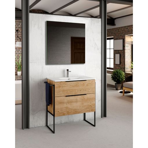 Mueble de baño al suelo con lavabo fondo reducido, 70 cm - blanco negro