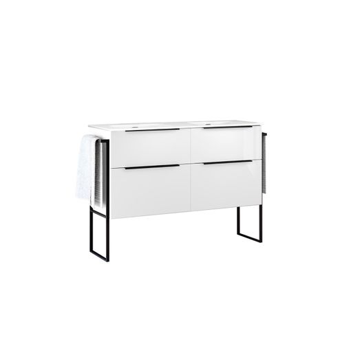 Mueble de Baño al Suelo con Lavabo Cerámico, 70 cm, 3 Cajones con Cierre  Amortiguado y Organizador, Blanco Brillo - Cromo Brillo