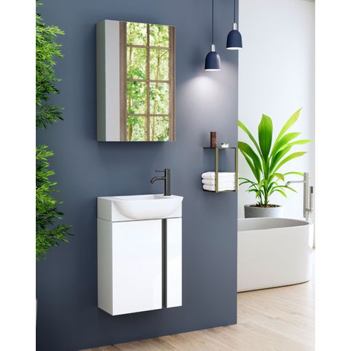 Mueble De Baño Suspendido A Pared Fondo Reducido, Mueble Aseo Volado  Pequeño De 1 Puerta Y Lavabo Cerámico, 45cm con Ofertas en Carrefour