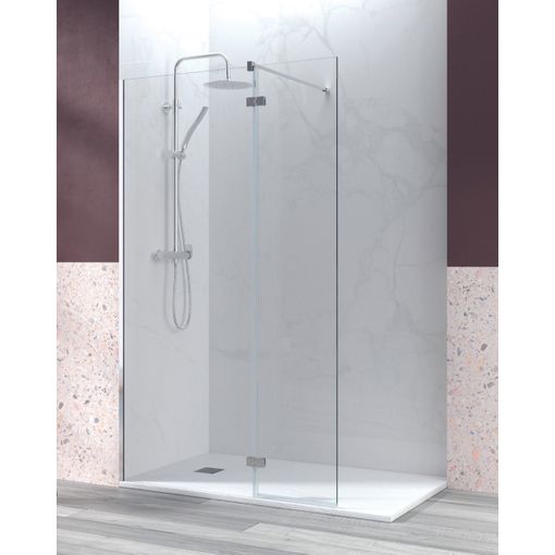 Mampara De Ducha Fijo De Ducha + 1 Puerta Abatible, Cristal Templado 6mm  Antical Cuadrícula Negra, 195cm Altura, Perfil Cromo Brillo - 70cm + 40cm  con Ofertas en Carrefour