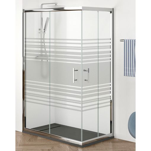 Mampara De Ducha Rectangular Angular Corredera 2 Puertas 2 Fijos, Serigrafía - Cromo Brillo - 80 Cm (adaptable 78,5-80cm) - 75 Cm (adaptable  73,5-75cm) con Ofertas en Carrefour