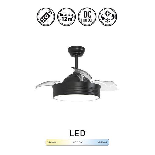 Ventilador de techo LED cuero con aspas retráctiles Bombay