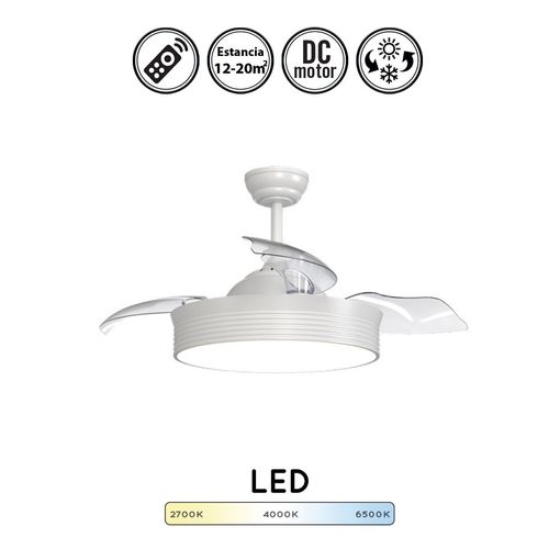 Ventilador De Techo Moderno De Aspas Grandes, Con Luz Led, Motor Dc  Silencioso, Color Blanco, Modelo Vendaval. con Ofertas en Carrefour