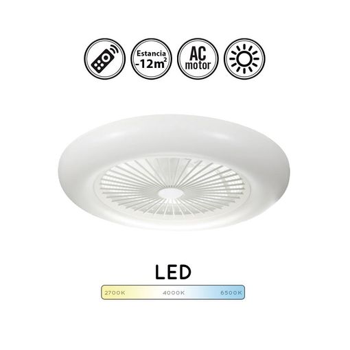 Ventilador de techo blanco con aspas ocultas, plafón 36W lampara ventilador  de techo con 3 C de luz y mando a distancia B Aero