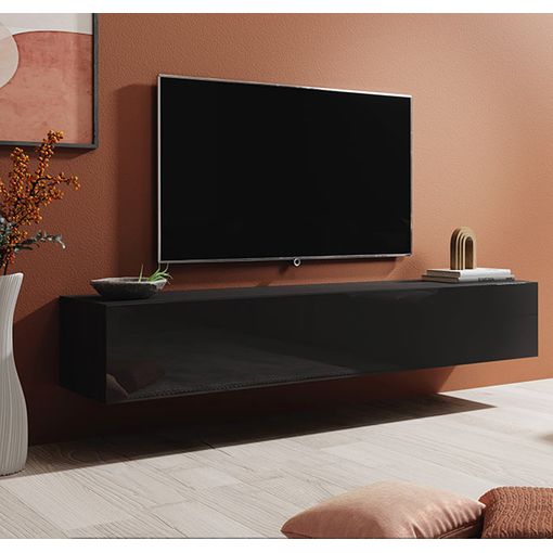 Mueble Tv 1 Puerta 3 Compartimentos – Blanco Acabado En Brillo – 180 X 30 X  40cm – Berit con Ofertas en Carrefour