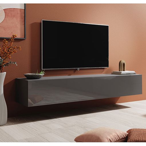 Mueble Tv 1 Puerta 2 Compartimentos – Gris Acabado En Brillo – 120 X 30 X  40cm – Berit con Ofertas en Carrefour